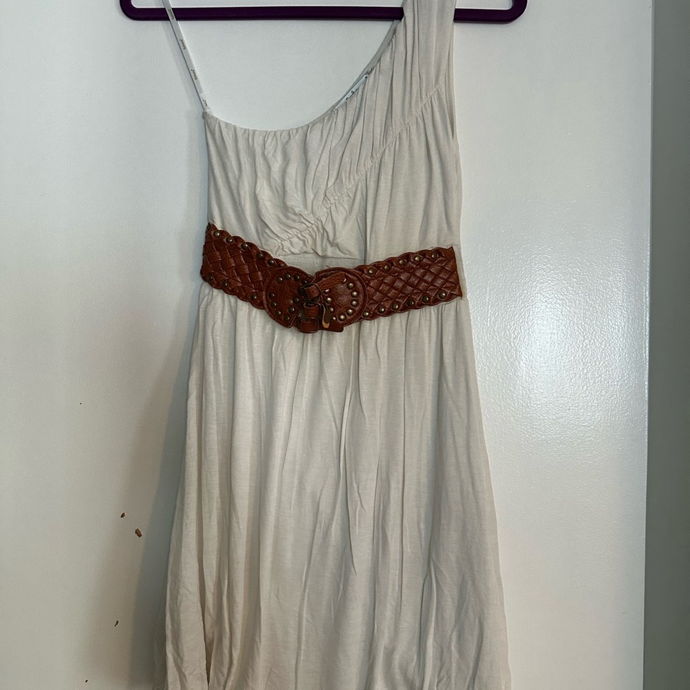 Papaya Cream Pleated One Shoulder Sundress